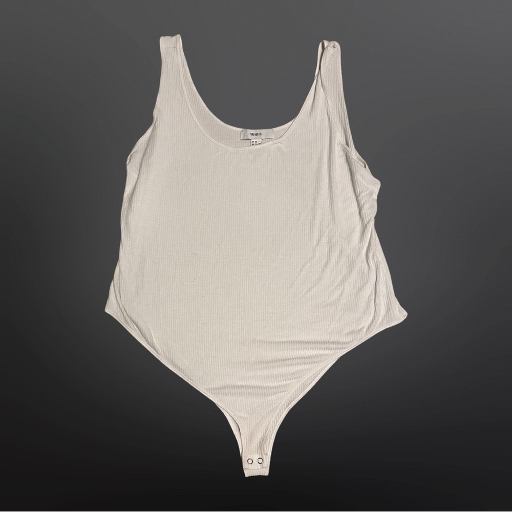 Forever 21 White Scoop-Neck Ribbed Sleeveless Bodysuit